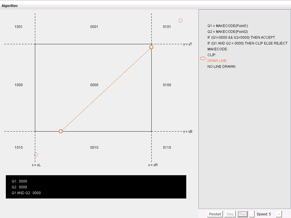 Cohen-Sutherland line clipping lesson in the original Graphics Tutor.