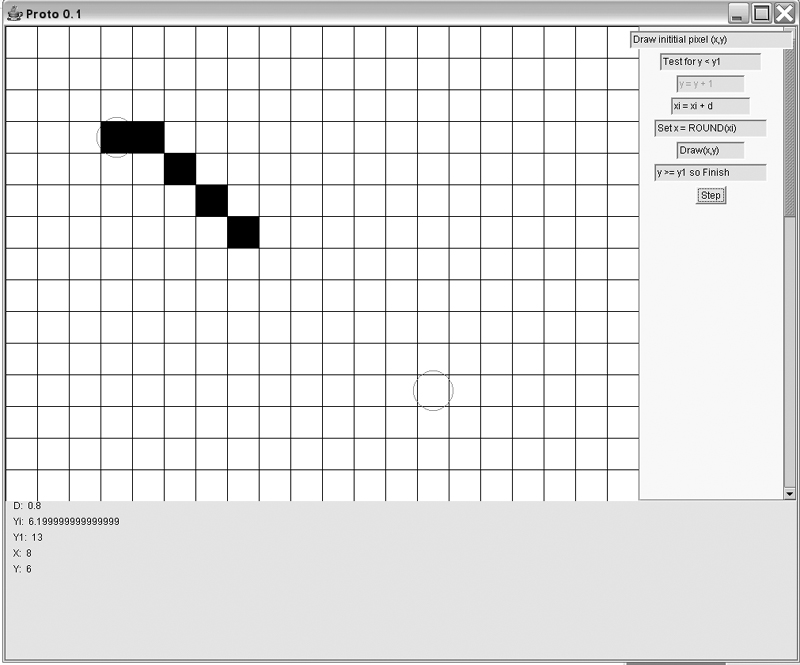 Prototype 0.1 partway through drawing a raster line.
